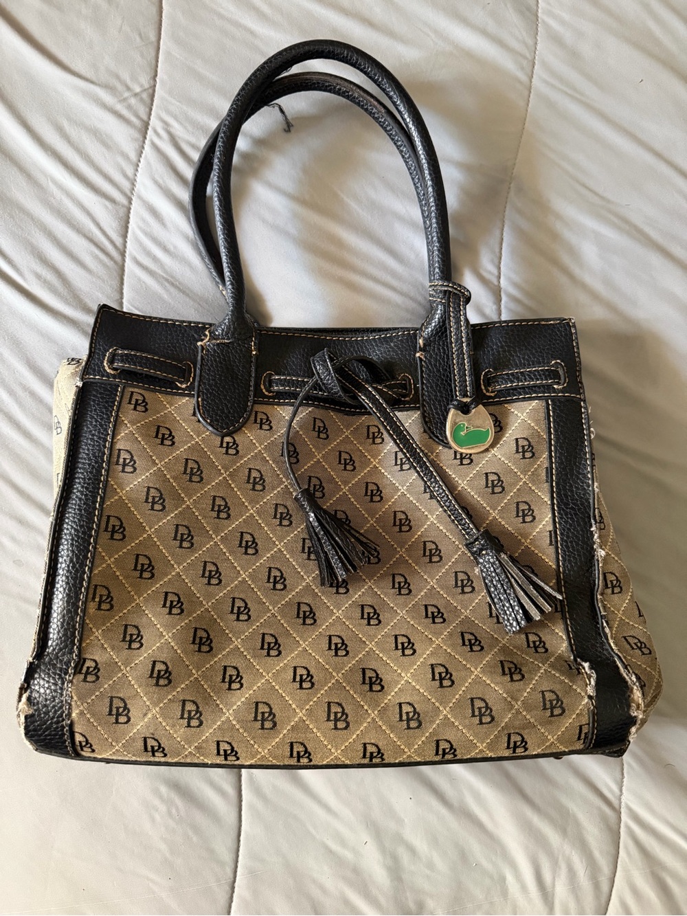 Dooney & Bourke Tan and Black Signature Satchel